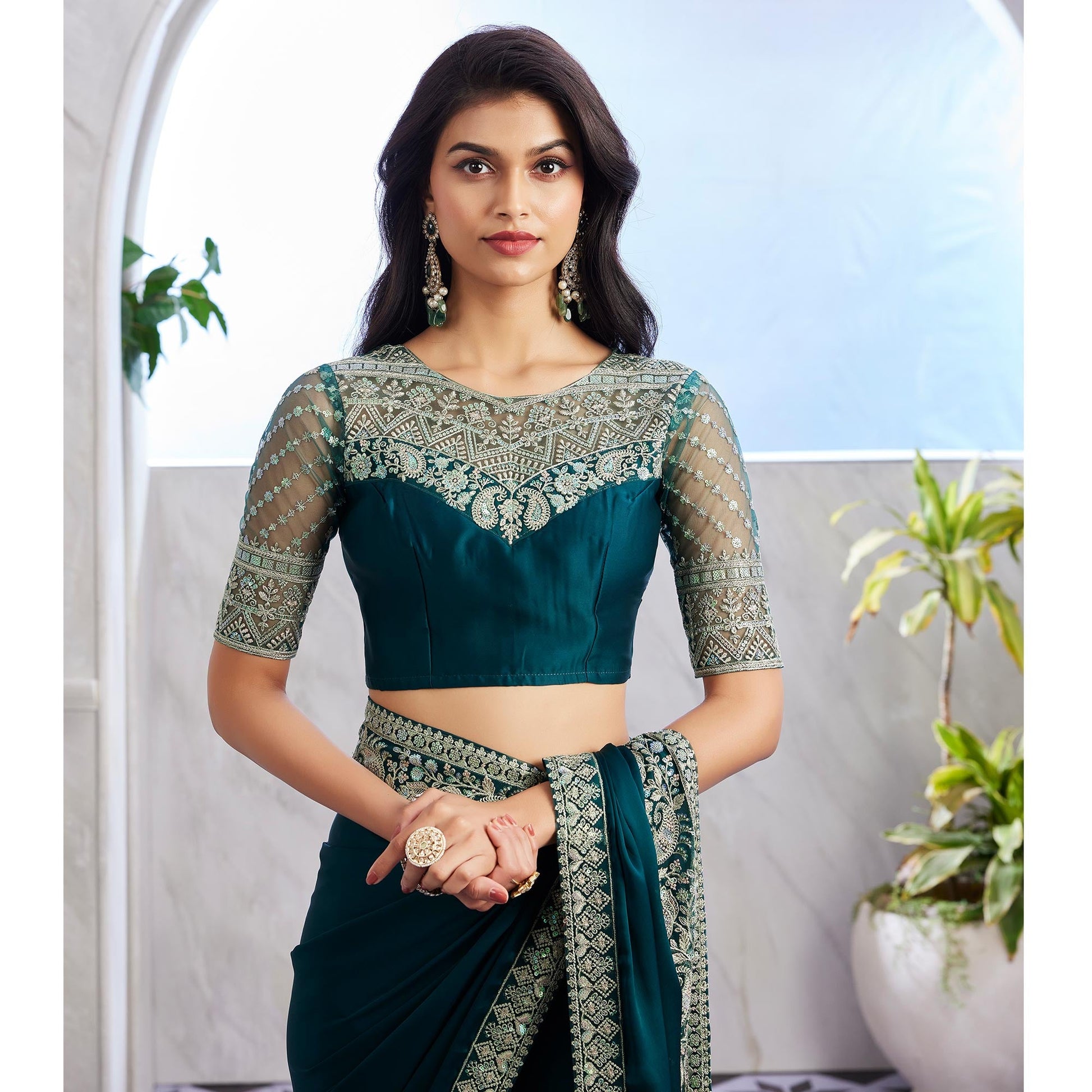 green-floral-sequins-embroidered-pure-silk-saree