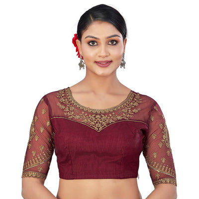 Deep Mauve Floral Sequin Embroidered Crepe Saree