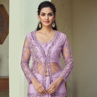 Lavender Sequins Embroidered Georgette Saree