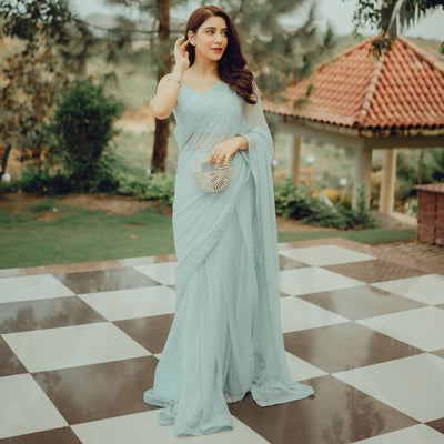 Mint Green Embroidered Georgette Saree