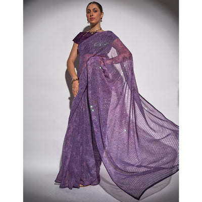 Lavender Ombre Print Sequence Work Georgette Saree