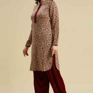 Chikoo Woven Woolen Straight Top Bottom Set