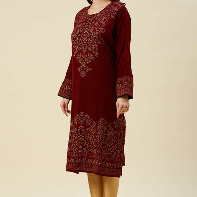 Maroon Floral Woven Woolen Straight Kurti