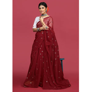 Maroon Sequins Embroidered Georgette Saree
