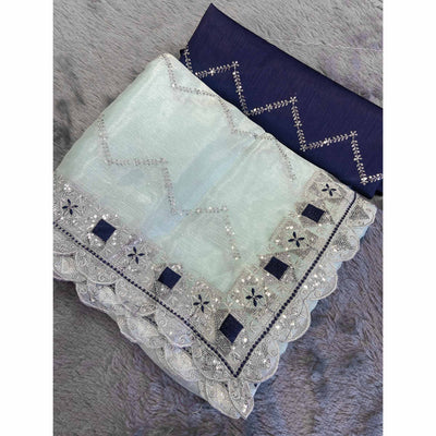 Light Blue Sequins Embroidered Chiffon Saree