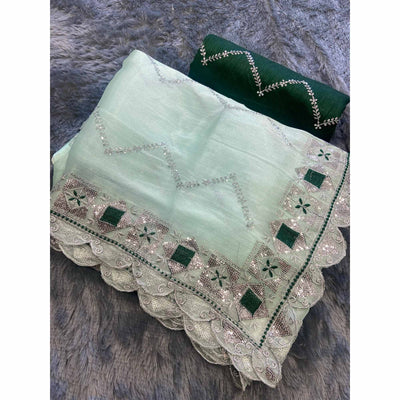 Light Green Sequins Embroidered Chiffon Saree