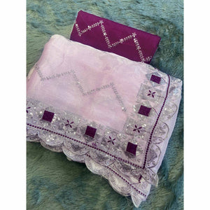 Light Purple Sequins Embroidered Chiffon Saree
