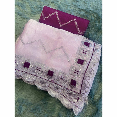 Light Purple Sequins Embroidered Chiffon Saree