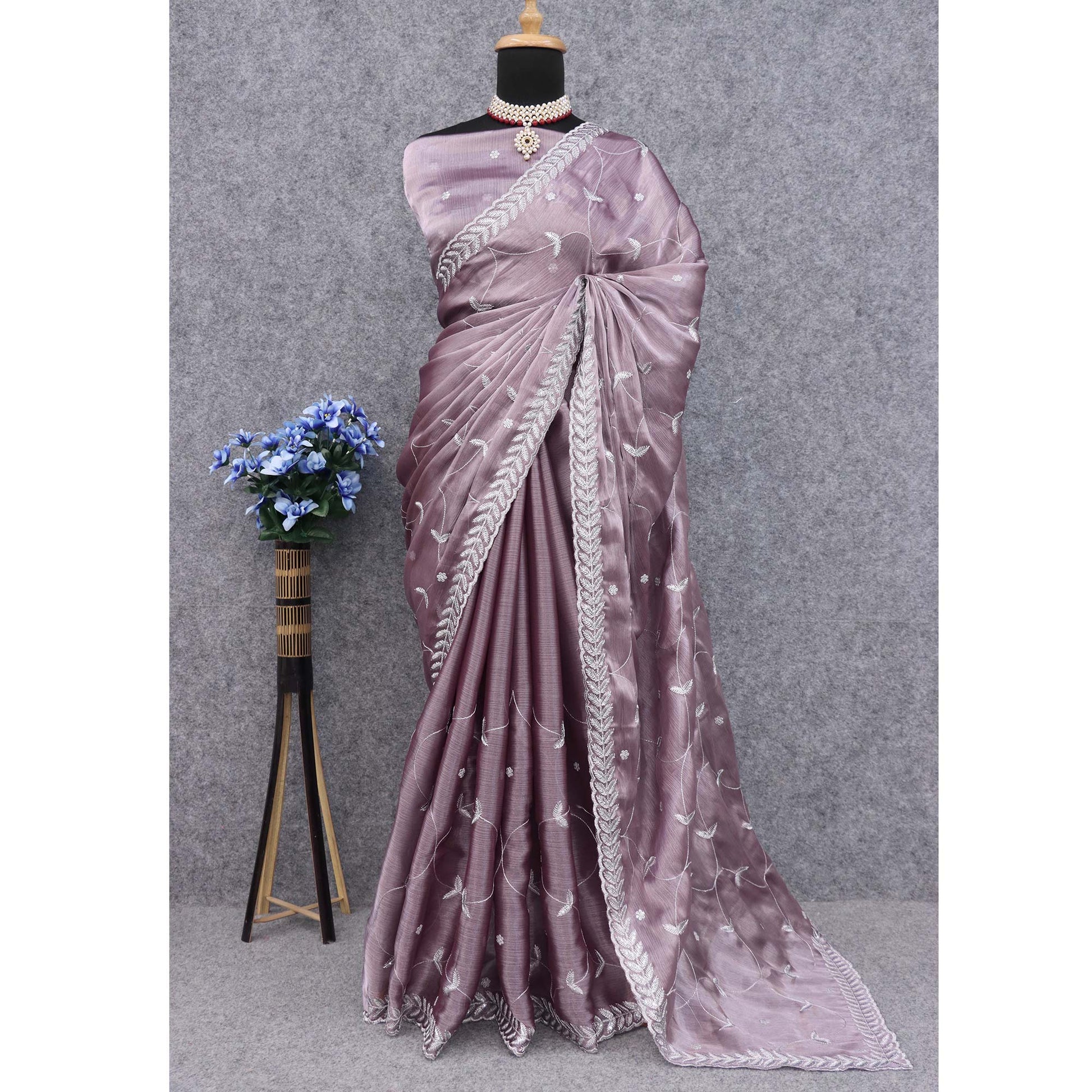 Dusty Mauve Sequins Embroidered Chiffon Saree