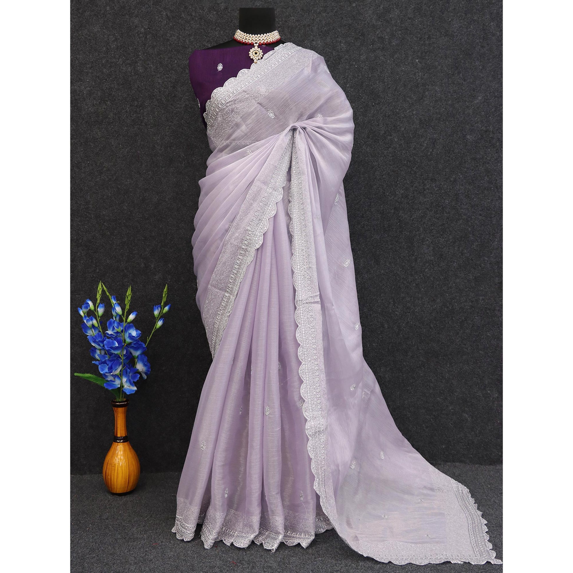 Lavender Sequins Embroidered Chiffon Saree