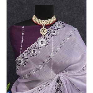 Lavender Sequins Embroidered Chiffon Saree