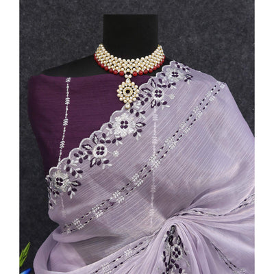 Lavender Sequins Embroidered Chiffon Saree