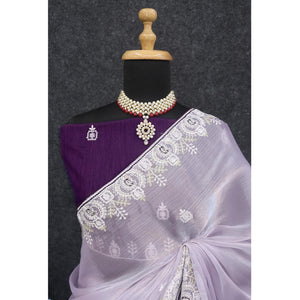 Lavender Sequins Embroidered Chiffon Silk Saree