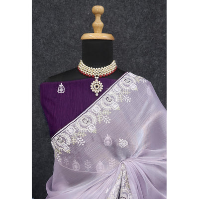 Lavender Sequins Embroidered Chiffon Silk Saree
