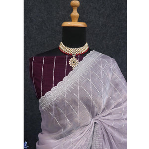 Lavender Sequins Embroidered Chiffon Silk Saree