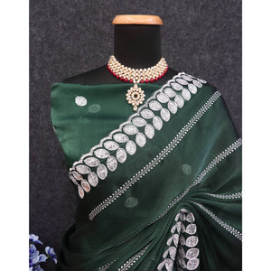 Bottle Green Sequins Embroidered Chiffon Silk Saree