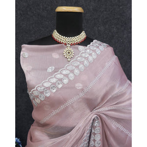 Light Mauve Sequins Embroidered Chiffon Silk Saree