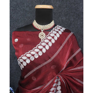 Maroon Sequins Embroidered Chiffon Silk Saree