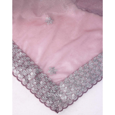 Mauve Floral Embroidered Net Saree