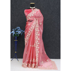 Gajri Pink Sequins Embroidered Chiffon Saree