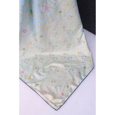 Light Sky Blue Floral Zari Work Woven Dola Silk Saree