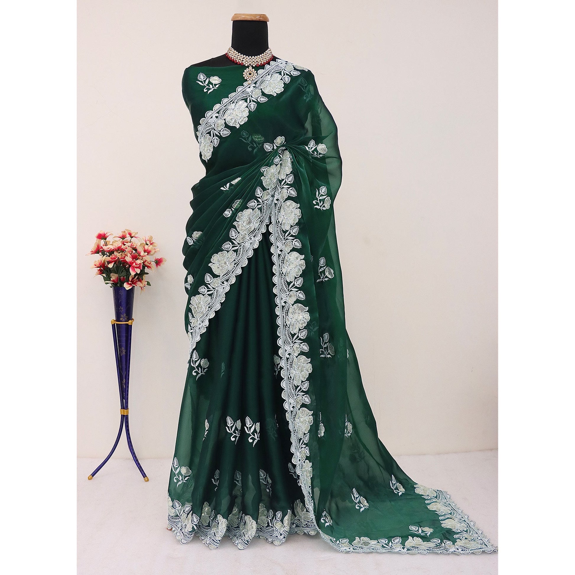 green-floral-embroidered-satin-saree