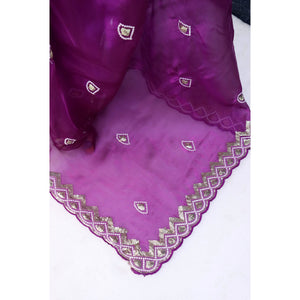 Magenta Sequins Embroidered Satin Saree