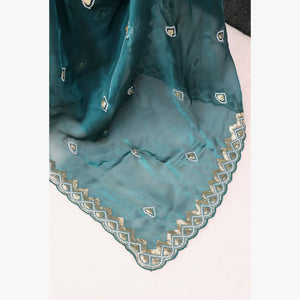 Morpich Blue Sequins Embroidered Satin Saree