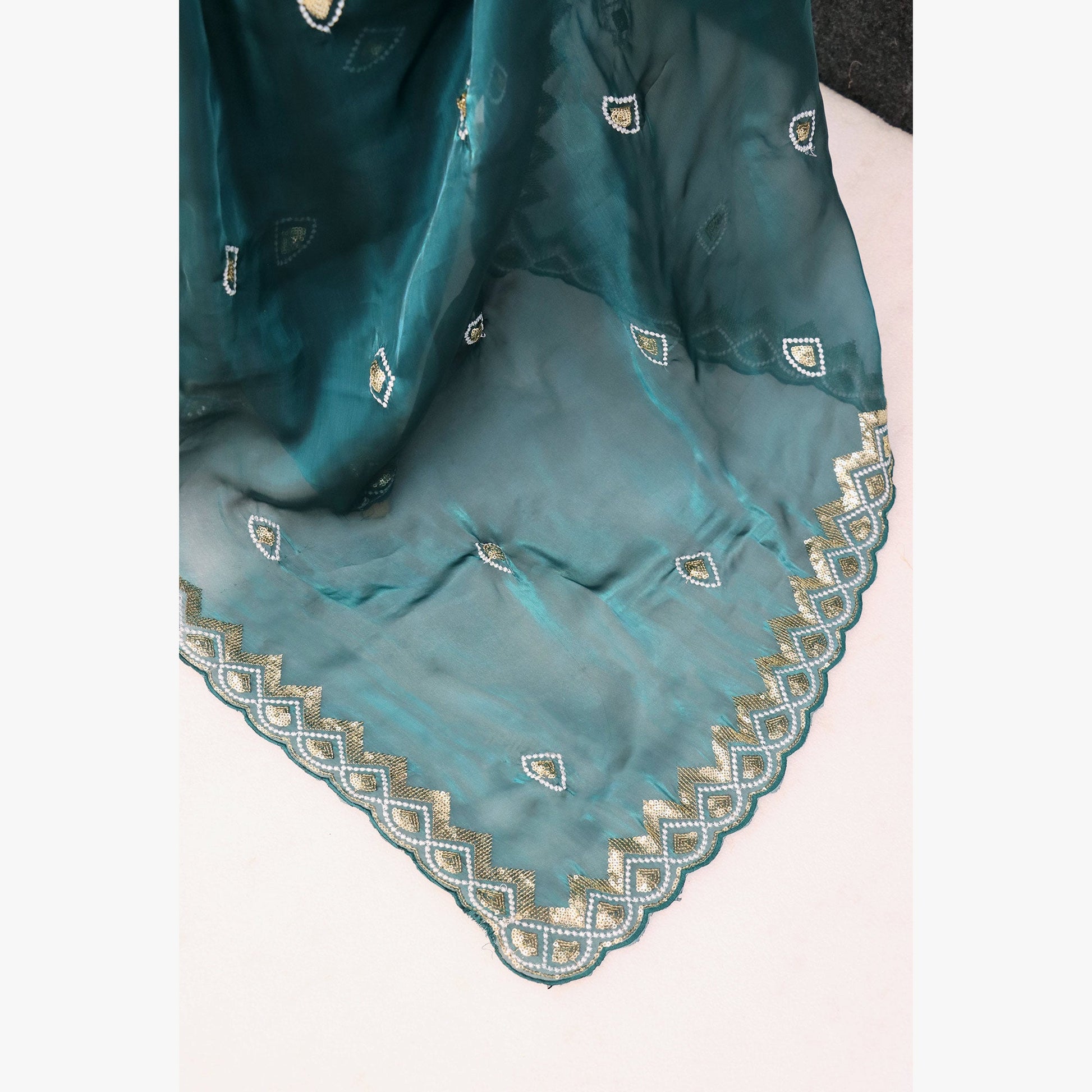 Morpich Blue Sequins Embroidered Satin Saree