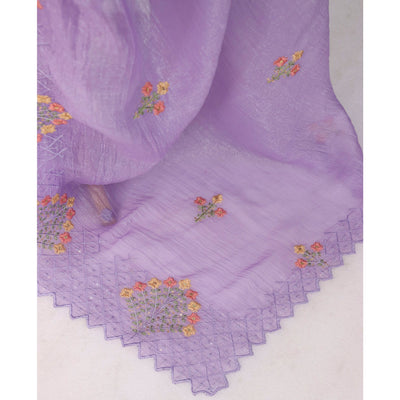 Lavender Floral Sequins Embroidered Art Silk Crush Saree
