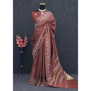 Brown Bandhani Zari Woven Dola Silk Saree