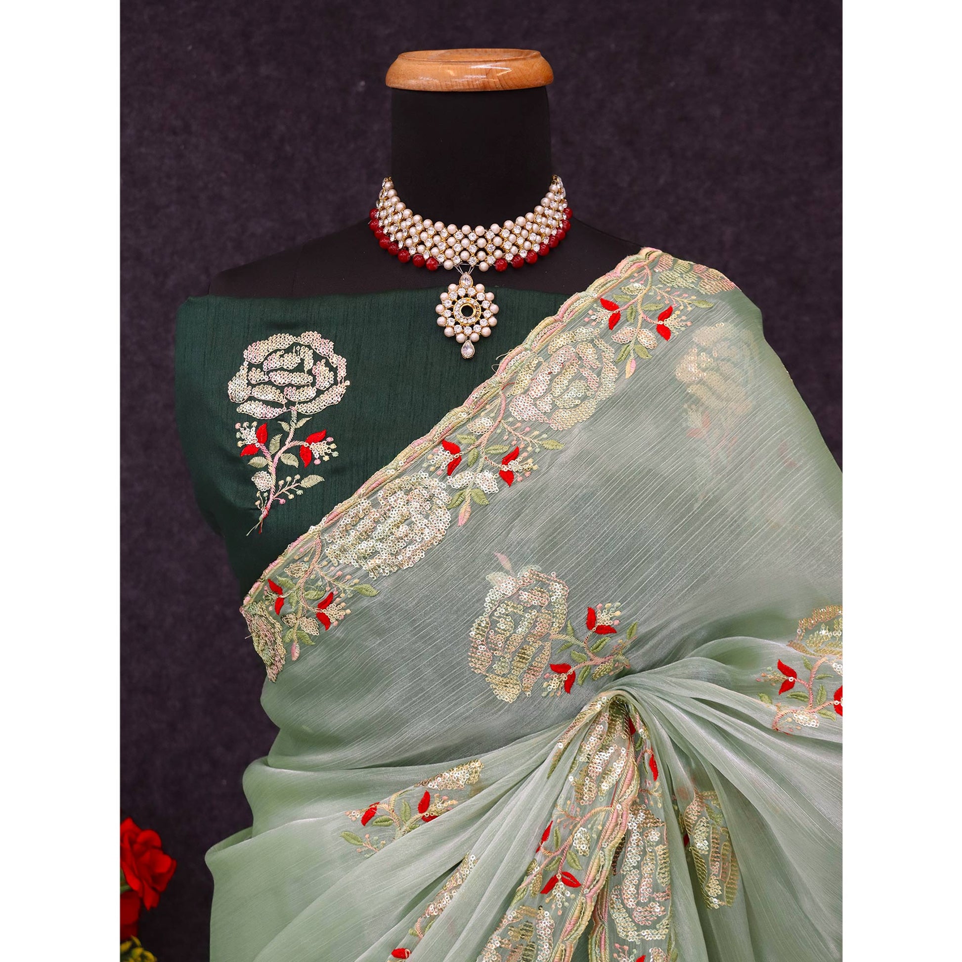 green-sequins-work-embroidered-chiffon-saree
