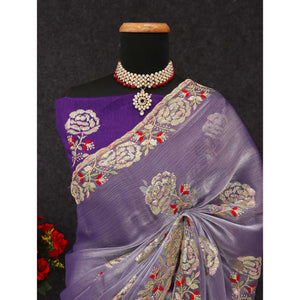 Lavender Sequins Work Embroidered Chiffon Saree