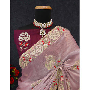 Light Pink Sequins Work Embroidered Chiffon Saree
