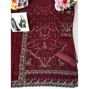 Maroon Sequins Embroidered Georgette Pakistani Suit