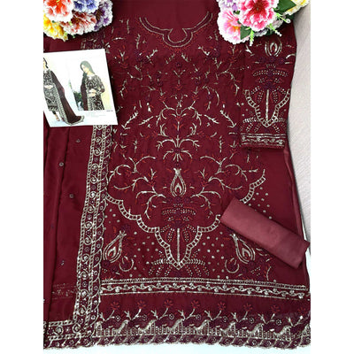 Maroon Sequins Embroidered Georgette Pakistani Suit