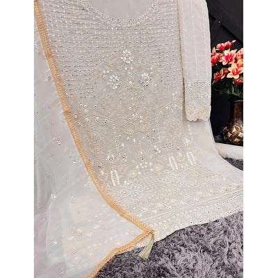 Cream Sequins Embroidered Georgette Sharara Suit