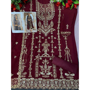 Maroon Floral Sequins Embroidered Georgette Semi Stitched Suit