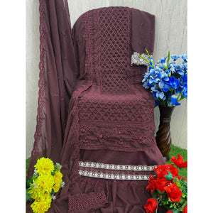 Brown Sequins Embroidered Georgette Dress Material