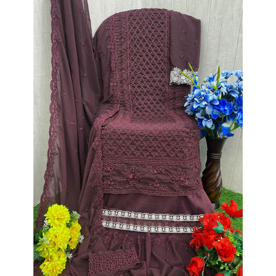 Brown Sequins Embroidered Georgette Dress Material