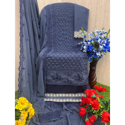 Bluish Grey Sequins Embroidered Georgette Dress Material