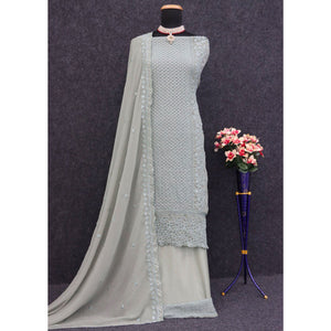Dusty Pista Green Sequins Embroidered Georgette Dress Material
