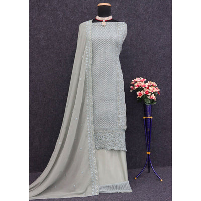 Dusty Pista Green Sequins Embroidered Georgette Dress Material