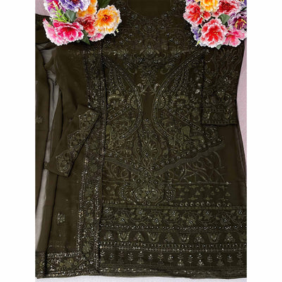 Mehandi Green Embroidered Georgette Semi Stitched Pakistani Suit