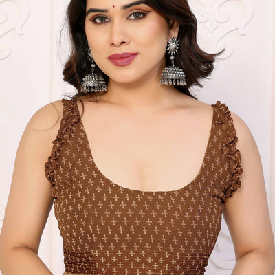 Brown Printed Georgette Saree Saree With Tassels