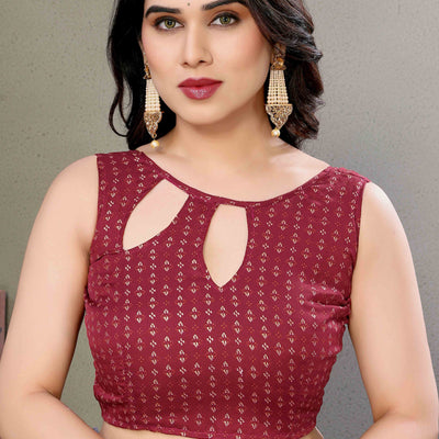 Maroon Striped Foil Printed Moss Satin Saree Saree With Tassels