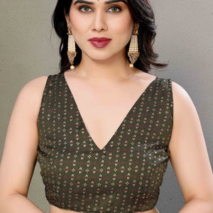 Mehendi Green Striped Foil Printed Moss Satin Saree Saree With Tassels