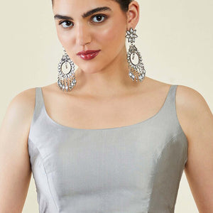 Lemon Yellow & Grey Floral Gota Patti Work Organza Silk Half & Half Saree