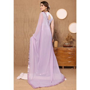 Light Lavender Embroidered Butti Work Georgette Saree