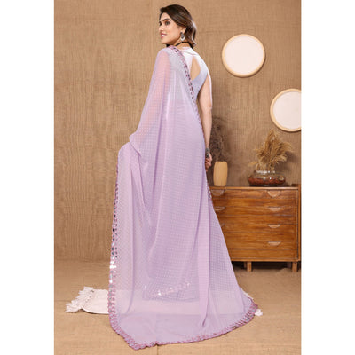 Light Lavender Embroidered Butti Work Georgette Saree